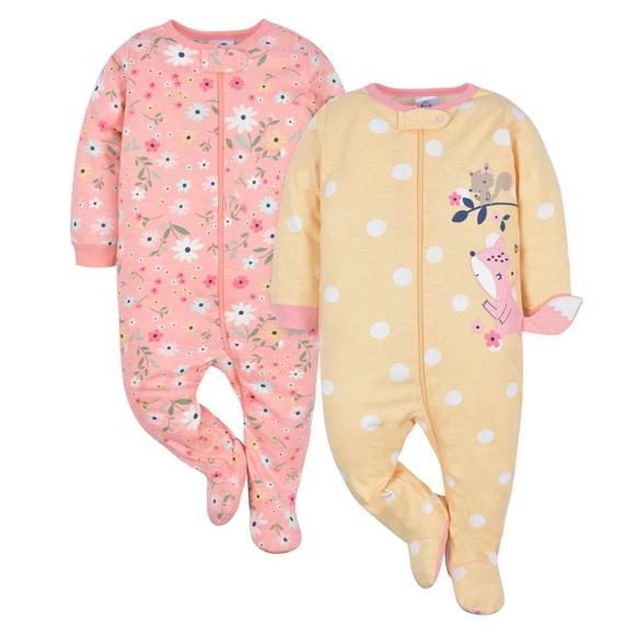 Gerber 2-Pack Baby Girls Fox Sleep 'N Plays NWT - Picture 1 of 3
